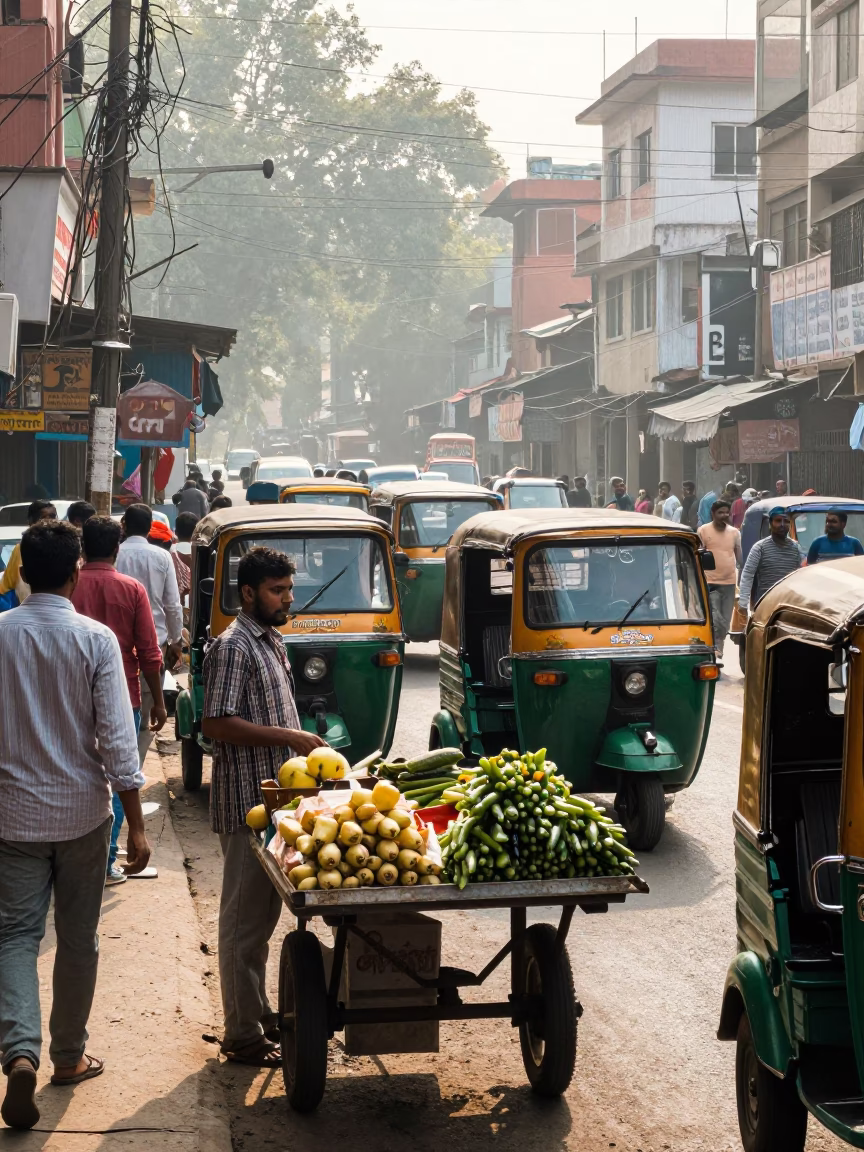 Market Scene in Delhi at The Late Morning Light in in Delhi, India