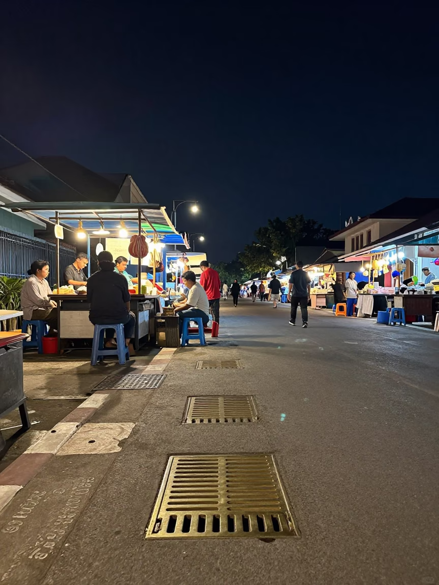 Market Scene in Denpasar at The Deepest Night Sky Light in in Denpasar, Indonesia