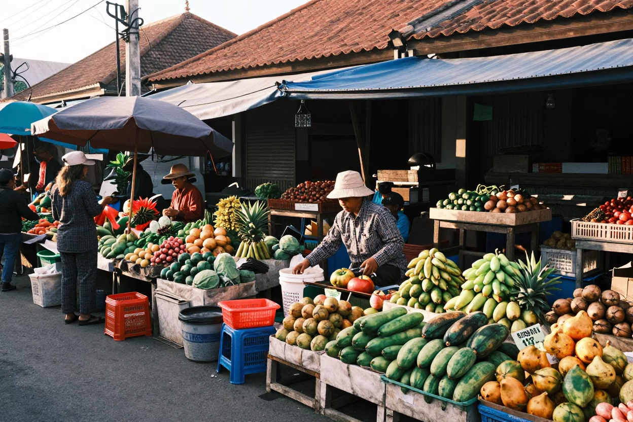 Market Scene in Denpasar at The Late Morning Light in in Denpasar, Indonesia