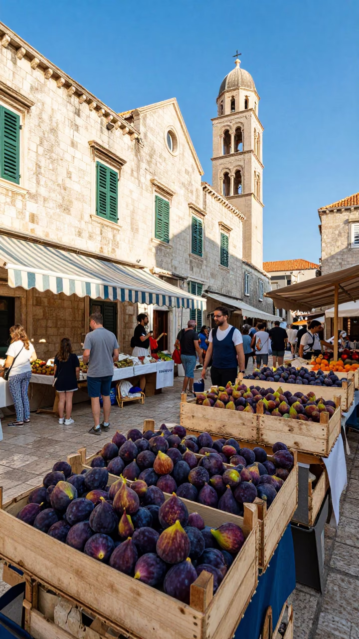Market Scene in Dubrovnik at The Early Afternoon Light in in Dubrovnik, Croatia