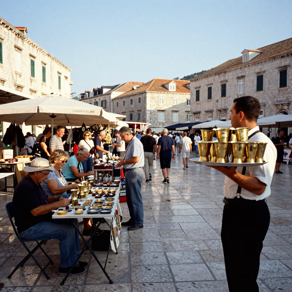 Market Scene in Dubrovnik at The Late Afternoon Light in in Dubrovnik, Croatia