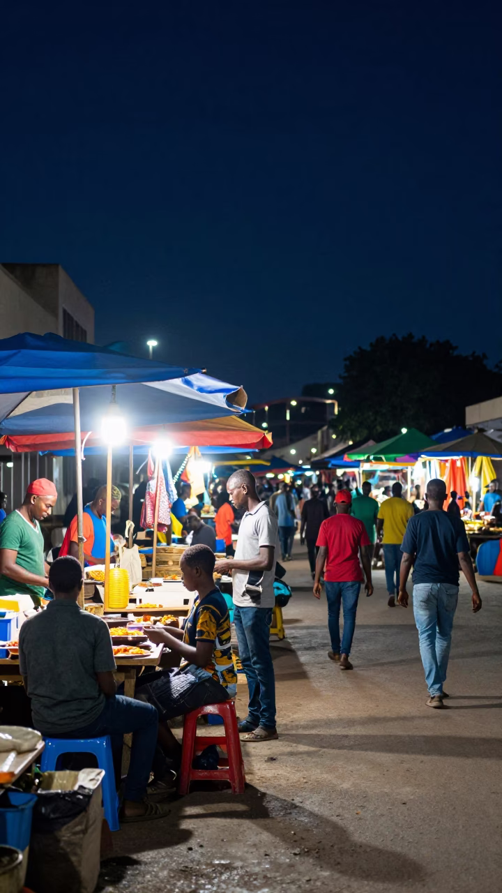 Market Scene in Durban at The Deepest Night Sky Light in in Durban, South Africa