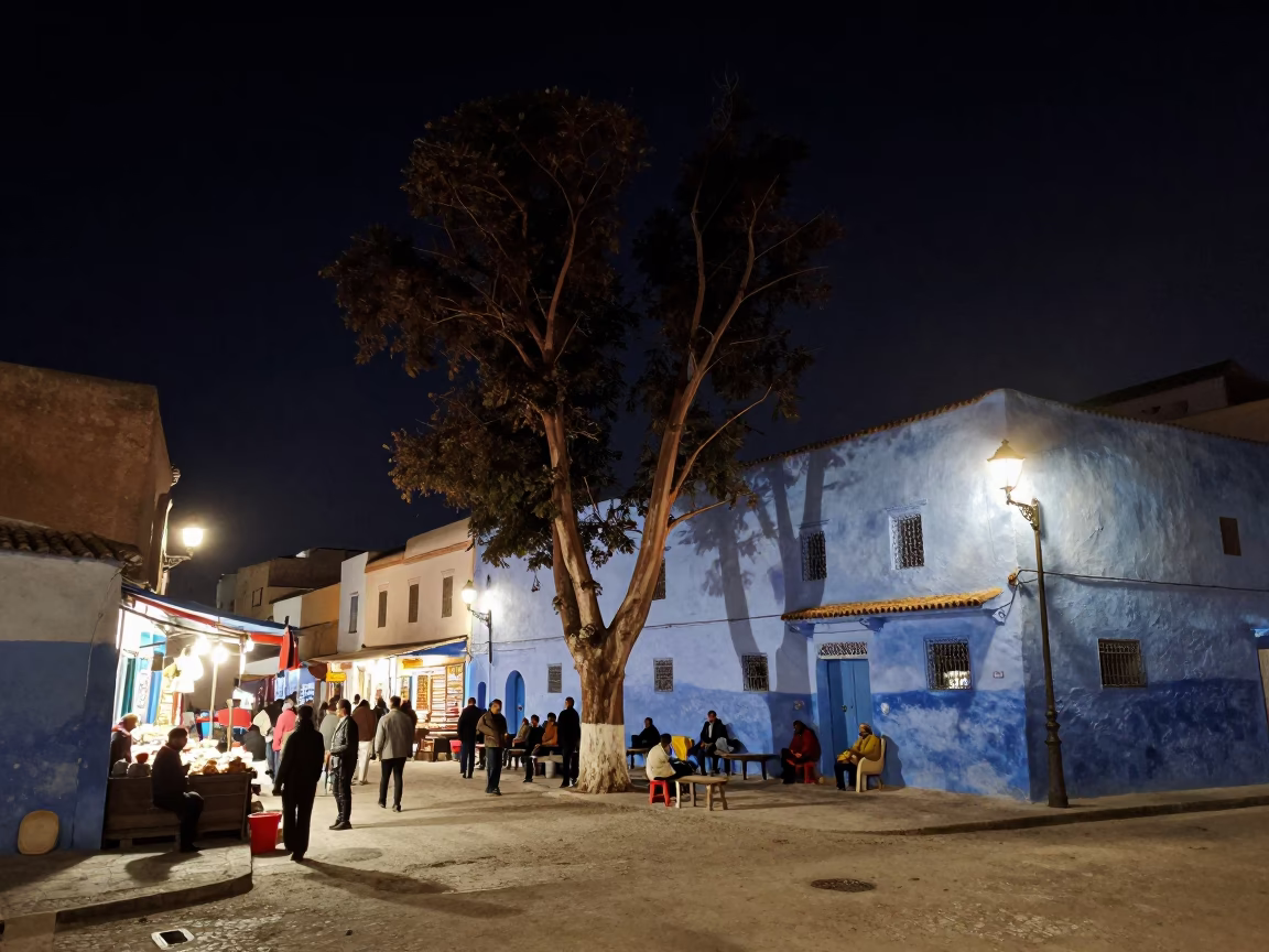 Market Scene in Essaouira at The Deepest Night Sky Light in in Essaouira, Morocco