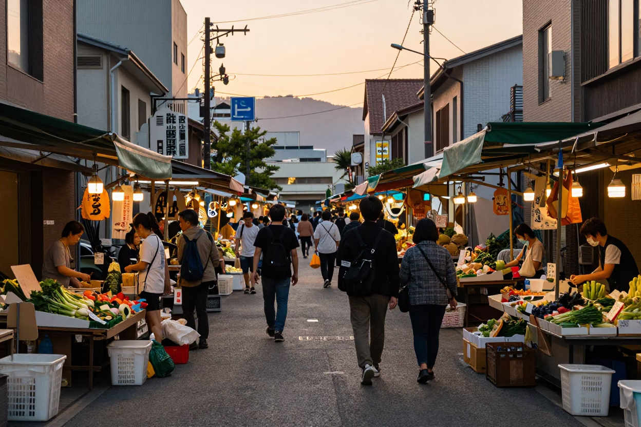 Market Scene in Fukuoka at Golden Hour in in Fukuoka, Japan