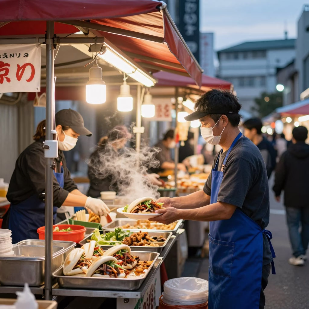 Market Scene in Fukuoka at The Early Evening Light in in Fukuoka, Japan