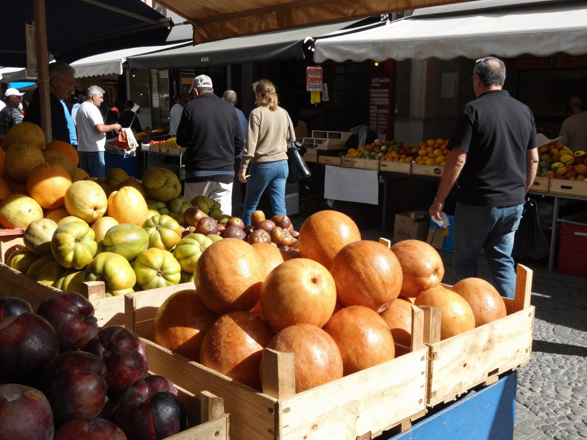 Market Scene in Granada at The Flat Glare Of Noon Light in in Granada, Spain