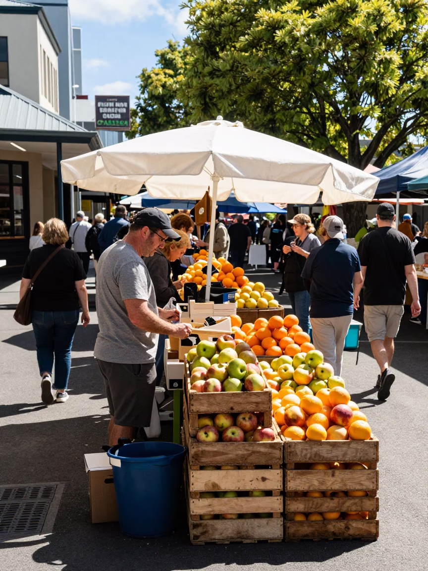 Market Scene in Hobart at Bright Midmorning Light in in Hobart, Tasmania, Australia