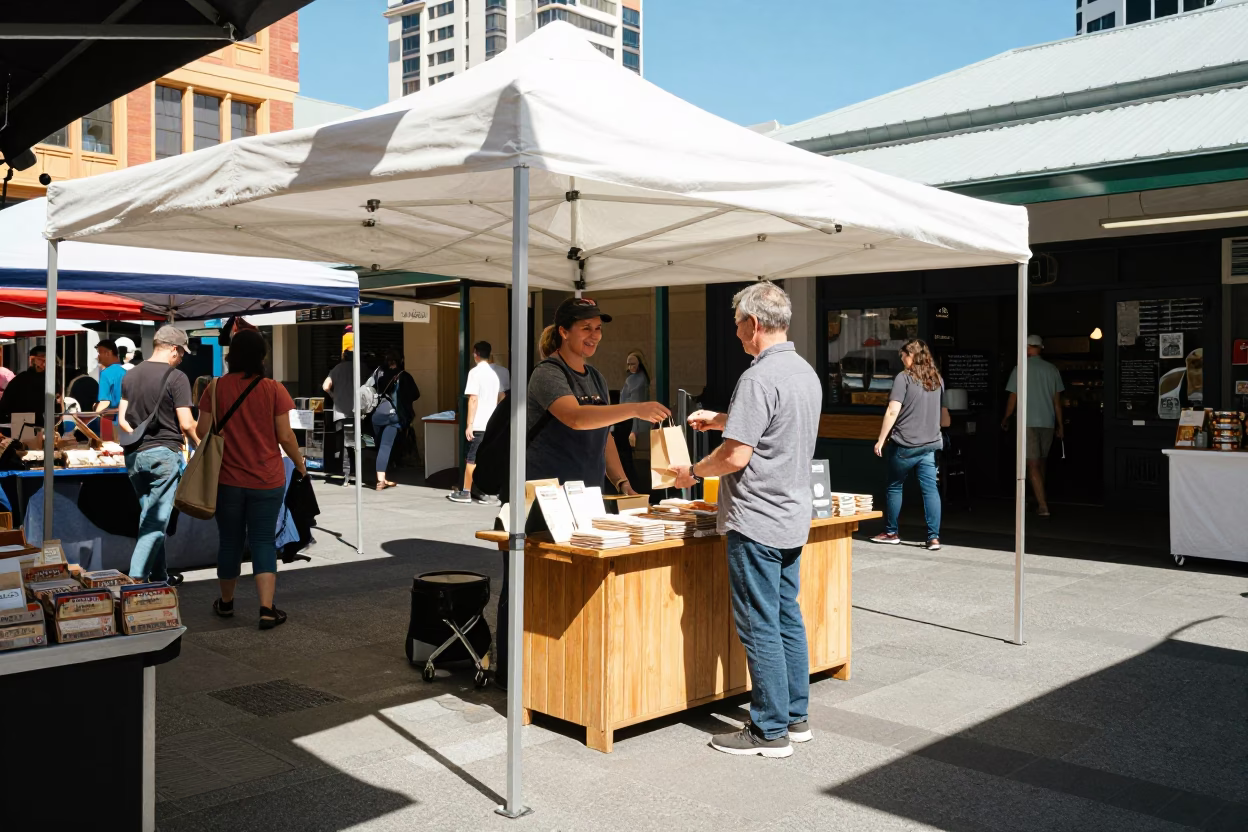 Market Scene in Hobart at Midday Light in in Hobart, Tasmania, Australia