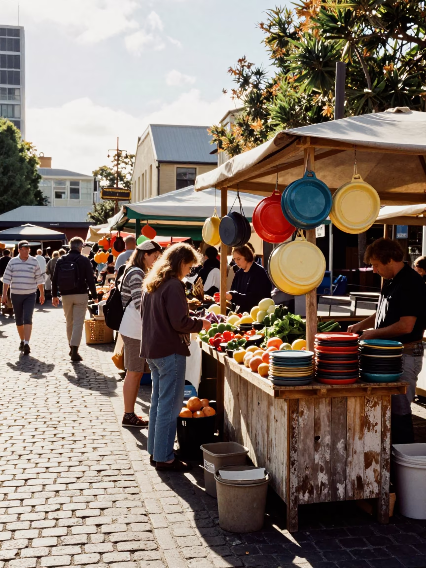 Market Scene in Hobart at The Late Morning Light in in Hobart, Tasmania, Australia