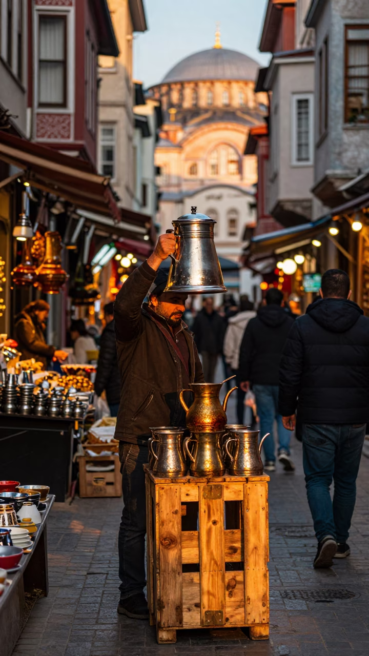 Market Scene in Istanbul at Honeyed Evening Light in in Istanbul, Turkey