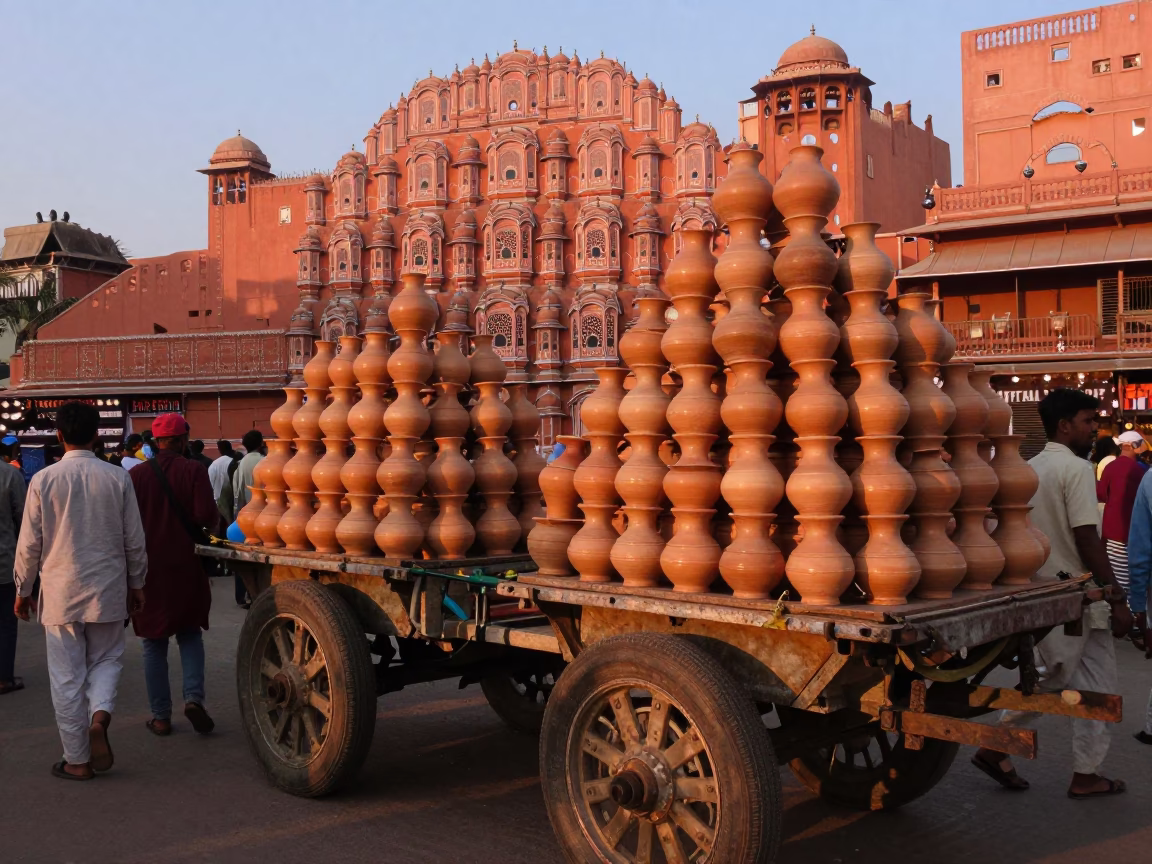 Market Scene in Jaipur at Copper-toned Light Before Dusk in in Jaipur, India