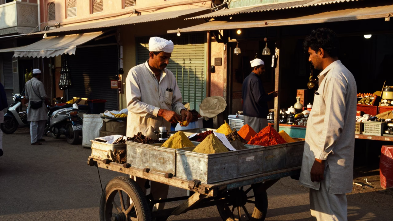 Market Scene in Jaipur at Honeyed Evening Light in in Jaipur, India