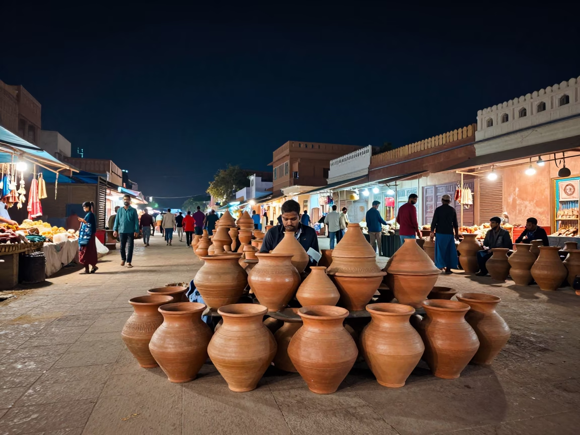 Market Scene in Jaipur at The Deepest Night Sky Light in in Jaipur, India