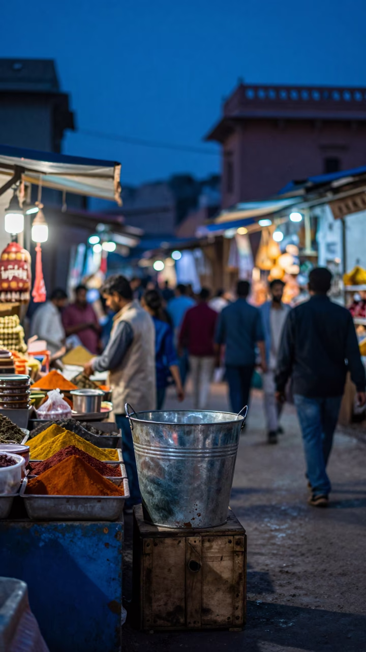 Market Scene in Jaipur at The Last Blue Light Of Evening in in Jaipur, India