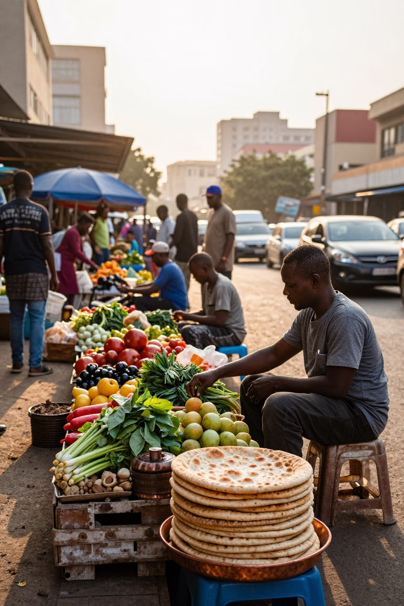 Market Scene in Johannesburg at As First Light Reaches The Scene in in Johannesburg, South Africa