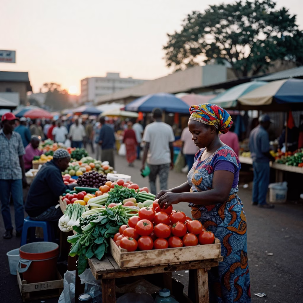 Market Scene in Johannesburg at First Light Of Dawn in in Johannesburg, South Africa