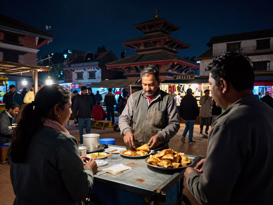 Market Scene in Kathmandu at The Deepest Night Sky Light in in Kathmandu, Nepal
