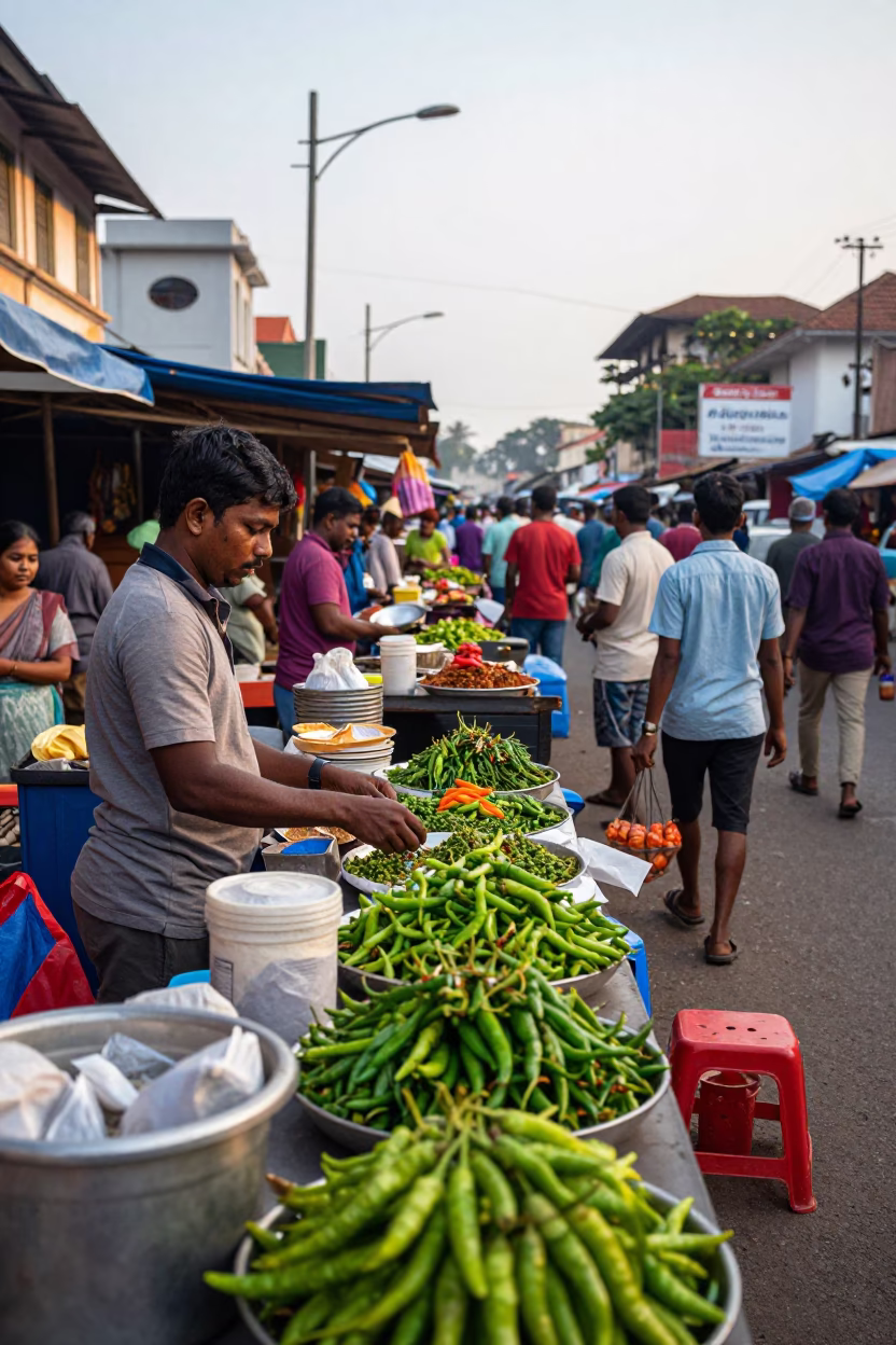 Market Scene in Kochi at As First Light Reaches The Scene in in Kochi, India