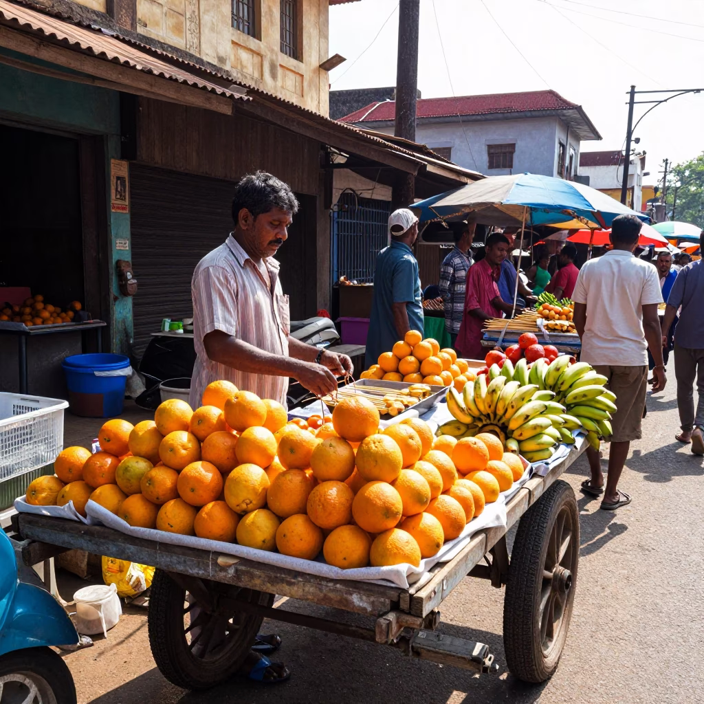 Market Scene in Kochi at Bright Midmorning Light in in Kochi, India