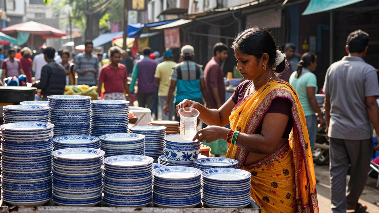 Market Scene in Kolkata at Late Morning Light in in Kolkata, India