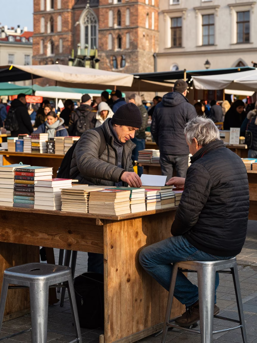 Market Scene in Krakow at The Early Afternoon Light in in Krakow, Poland