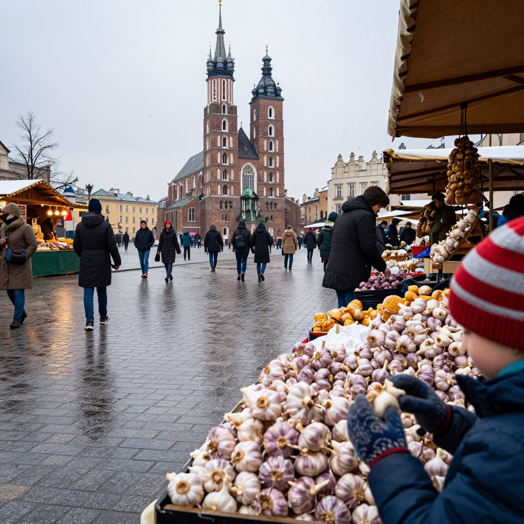 Market Scene in Krakow in in Krakow, Poland
