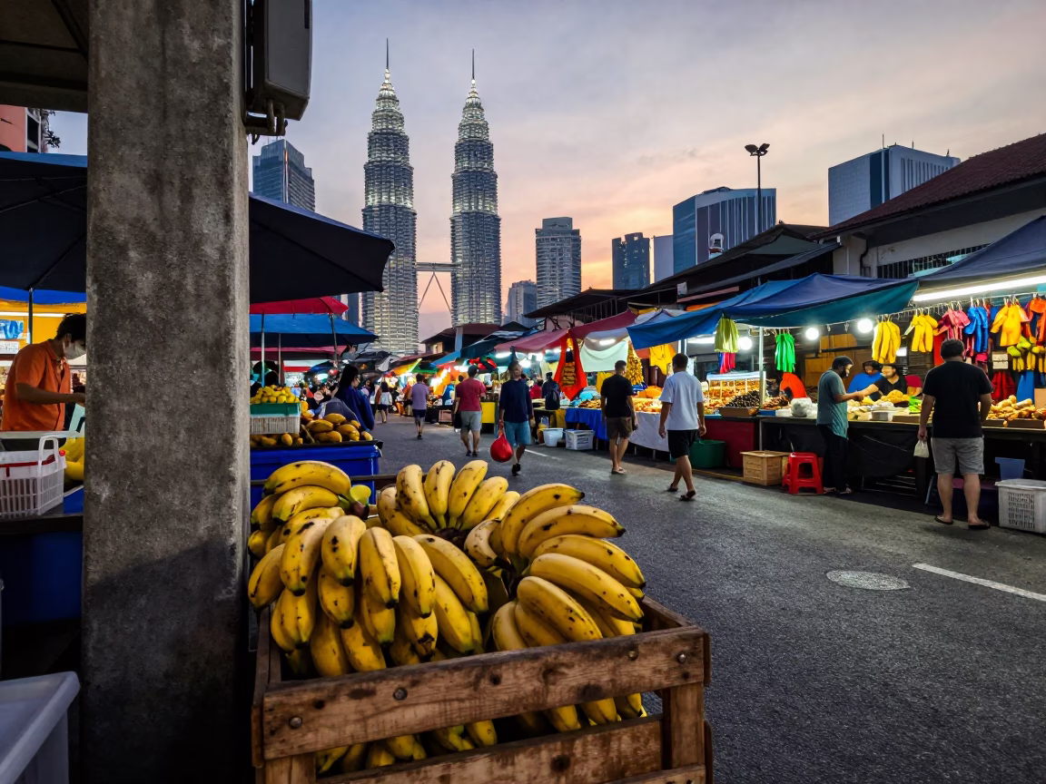 Market Scene in Kuala Lumpur at The Still Hours Before Dawn Light in in Kuala Lumpur, Malaysia