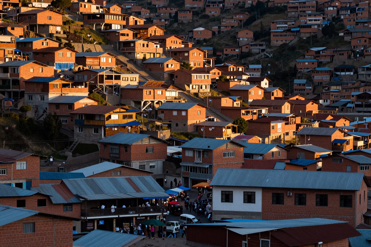 Market Scene in La Paz at As First Light Reaches The Scene in in La Paz, Bolivia