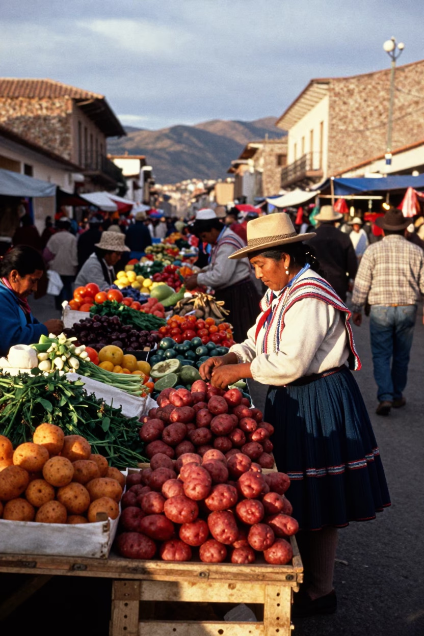Market Scene in La Paz at Honeyed Evening Light in in La Paz, Bolivia