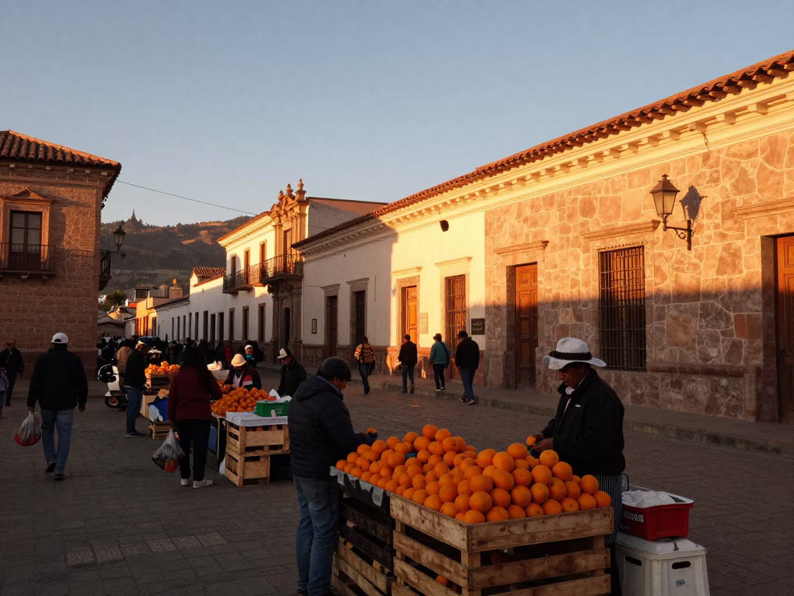 Market Scene in La Paz at Sunset Light in in La Paz, Bolivia