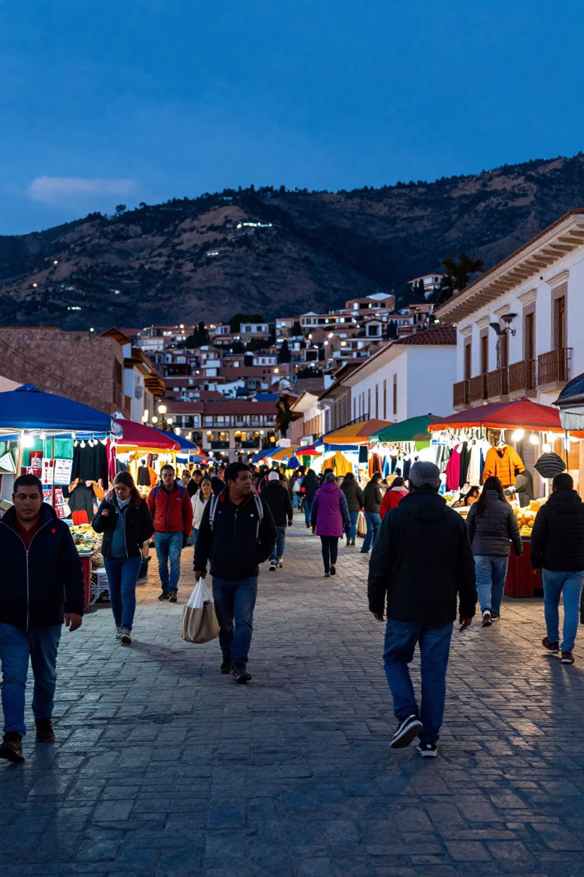 Market Scene in La Paz at The Early Evening Light in in La Paz, Bolivia