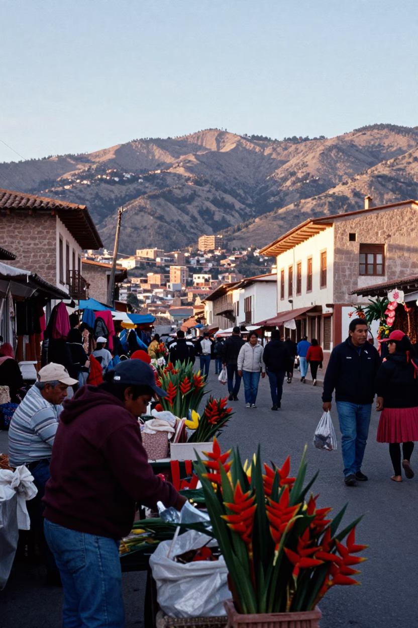 Market Scene in La Paz at The Early Morning Light in in La Paz, Bolivia