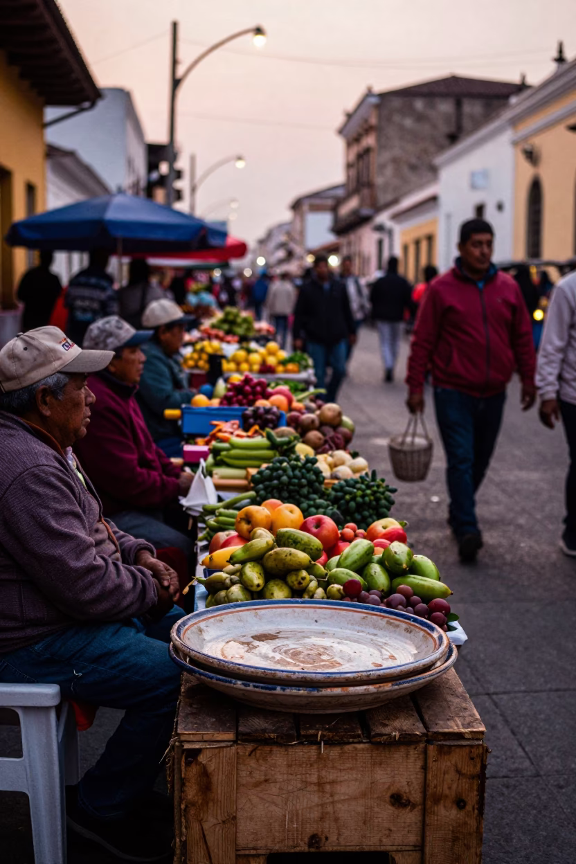Market Scene in Lima at The Early Evening Light in in Lima, Peru