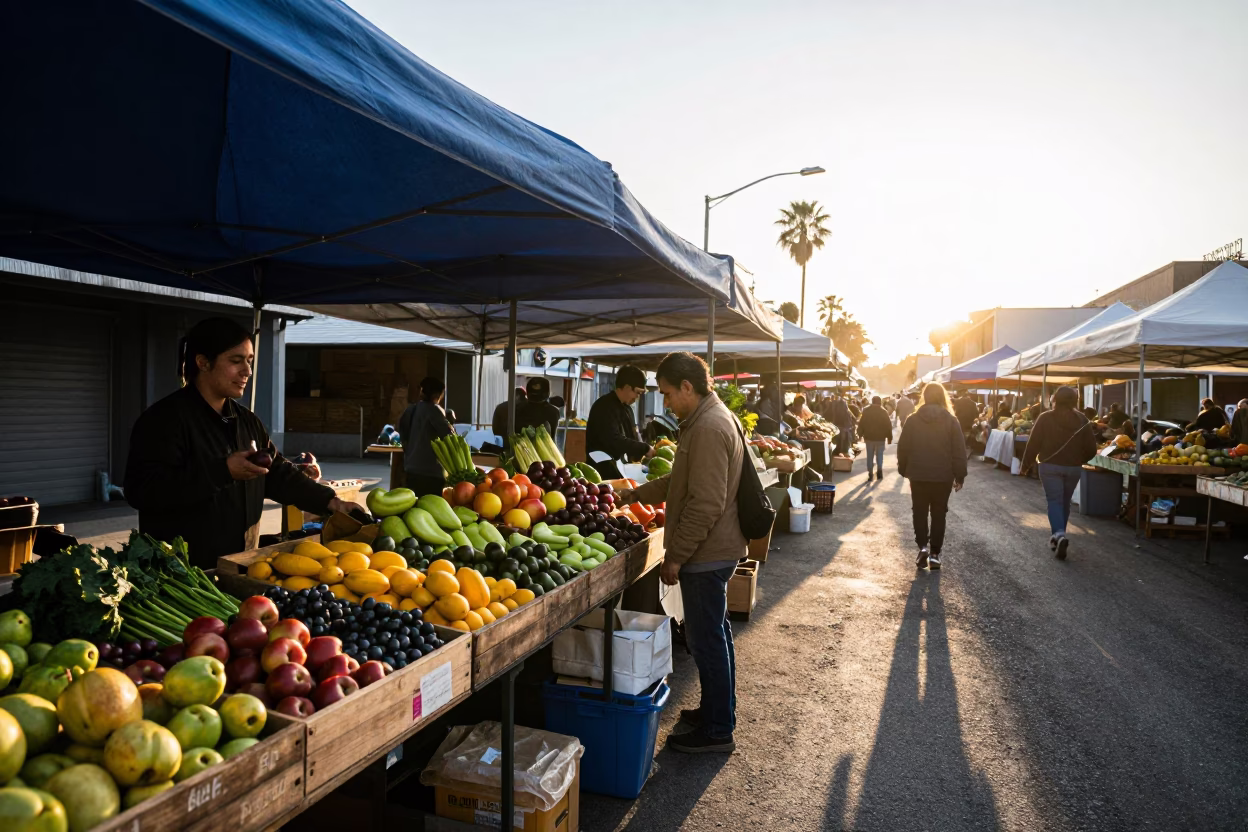 Market Scene in Los Angeles at As First Light Reaches The Scene in in Los Angeles, California, United States