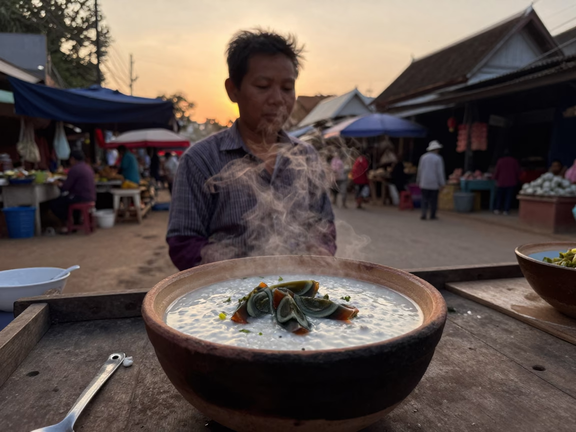 Market Scene in Luang Prabang at Golden Hour in in Luang Prabang, Laos
