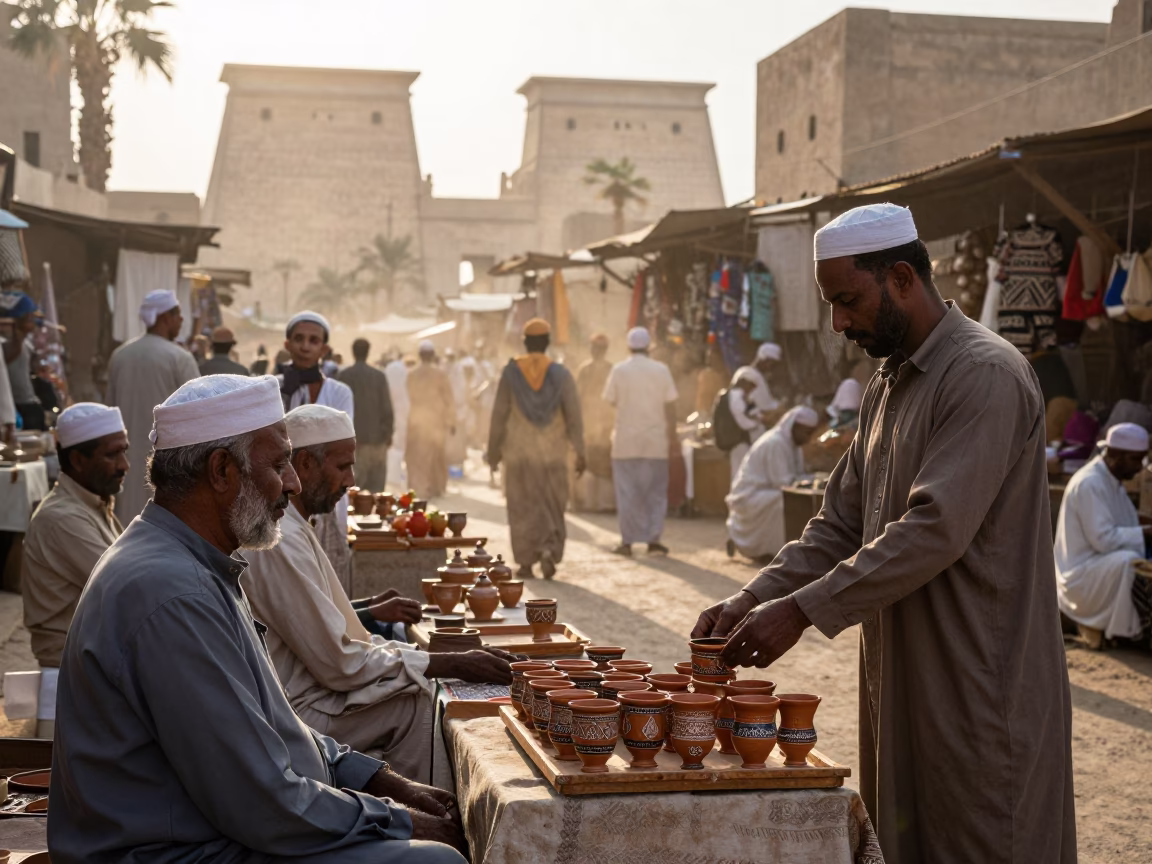 Market Scene in Luxor at As First Light Reaches The Scene in in Luxor, Egypt