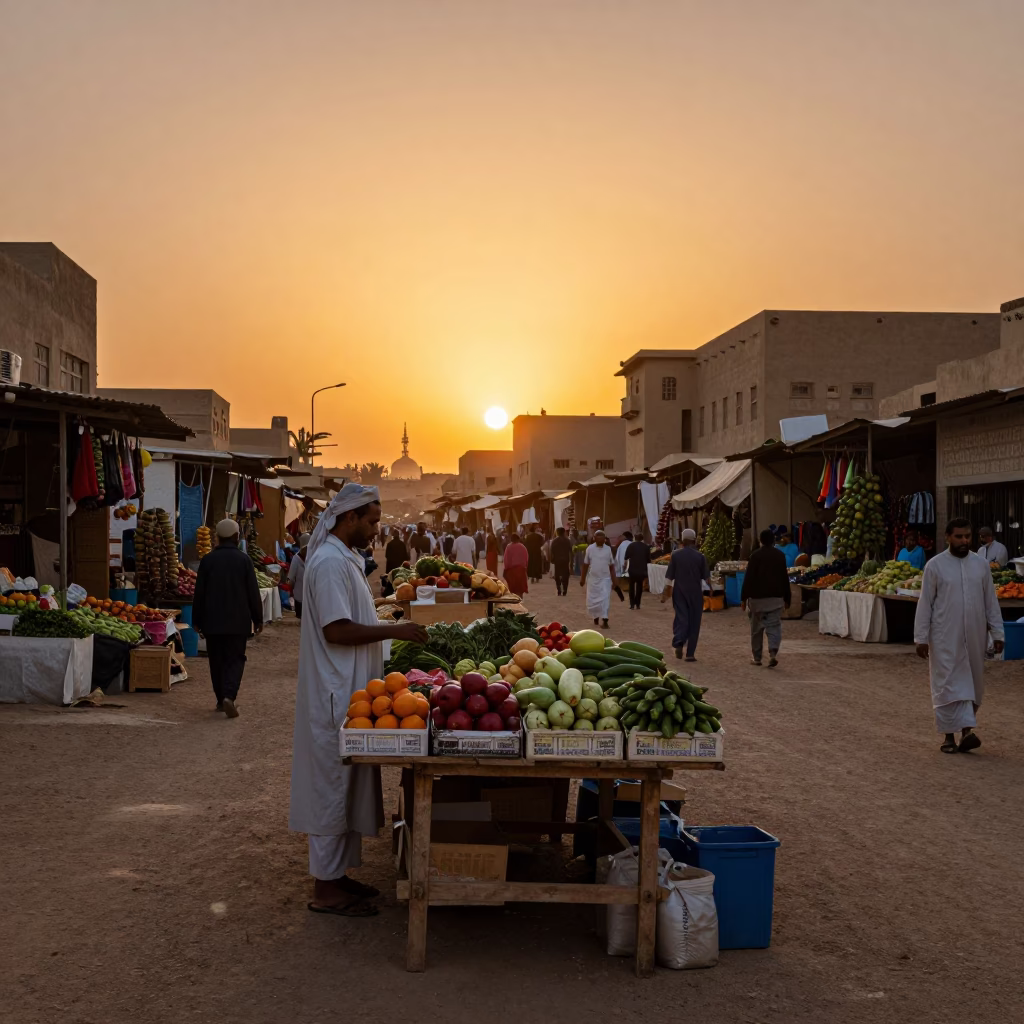 Market Scene in Luxor at As The Sun Drops Toward The Horizon in in Luxor, Egypt