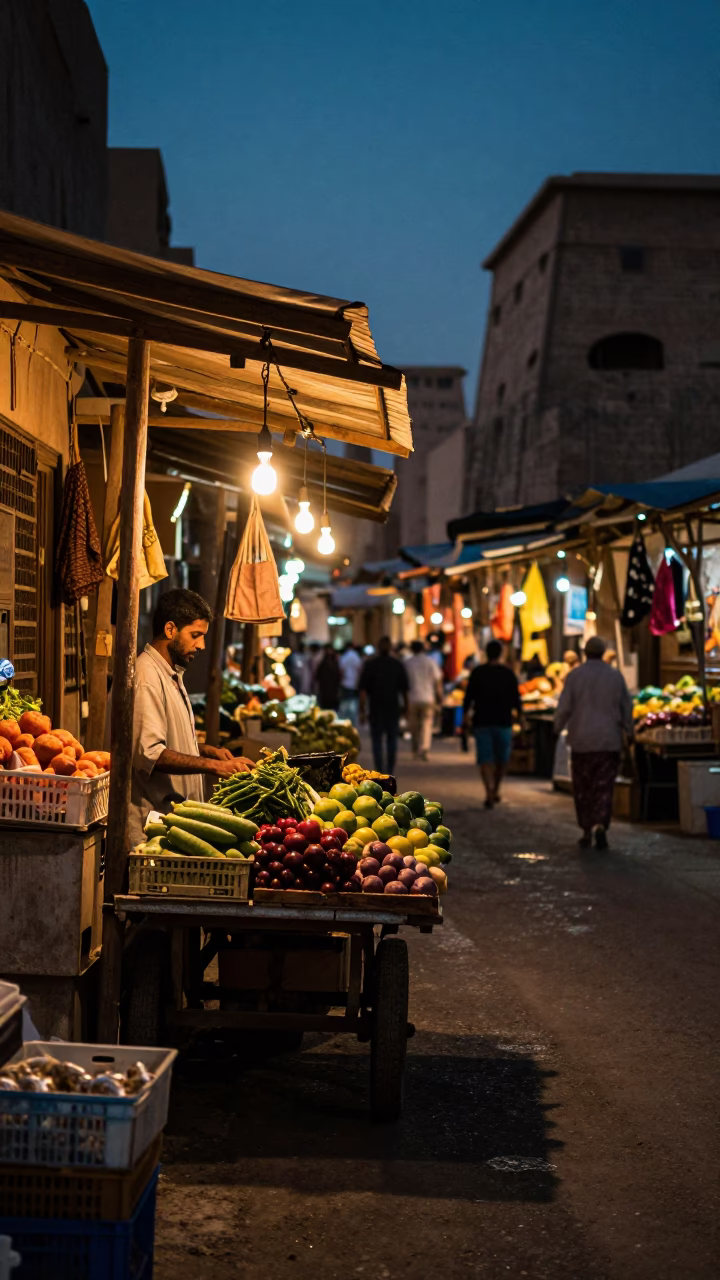 Market Scene in Luxor at The Predawn Darkness Light in in Luxor, Egypt