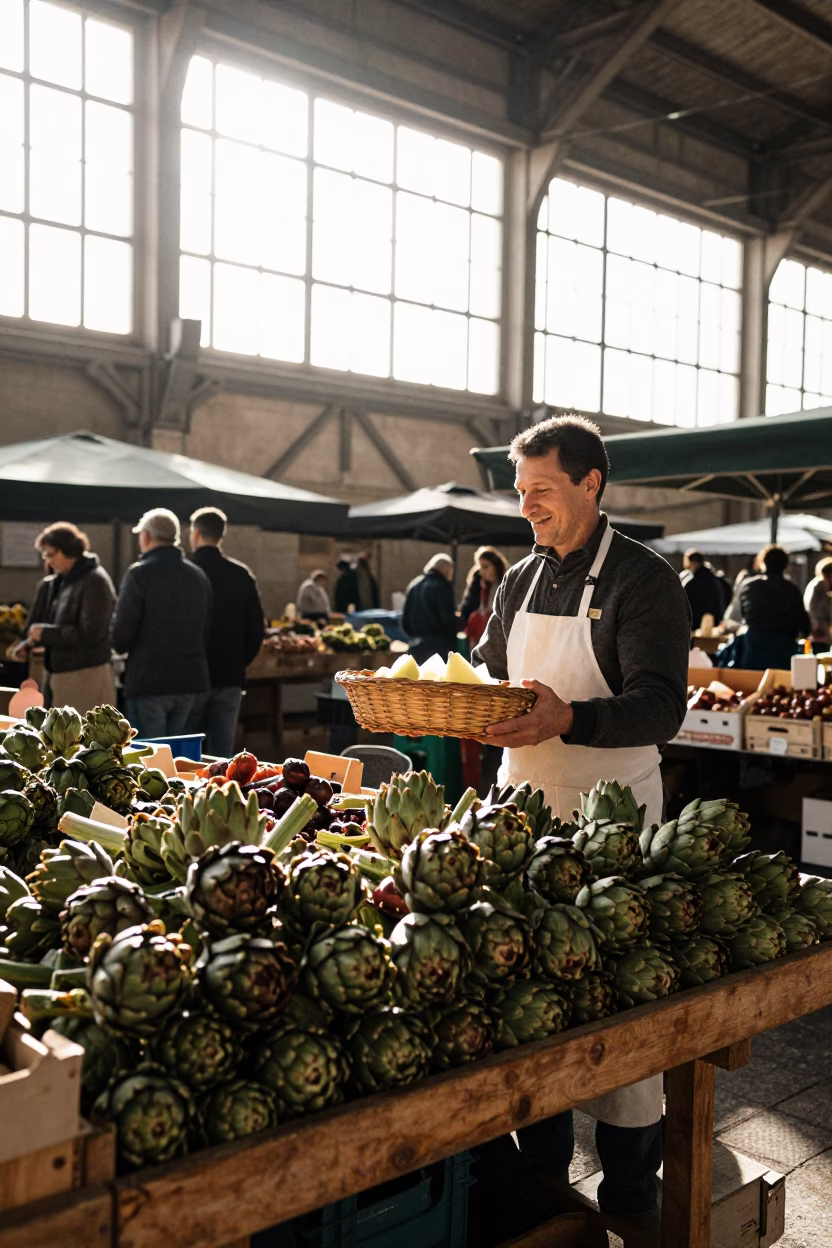 Market Scene in Lyon at The Late Morning Light in in Lyon, France