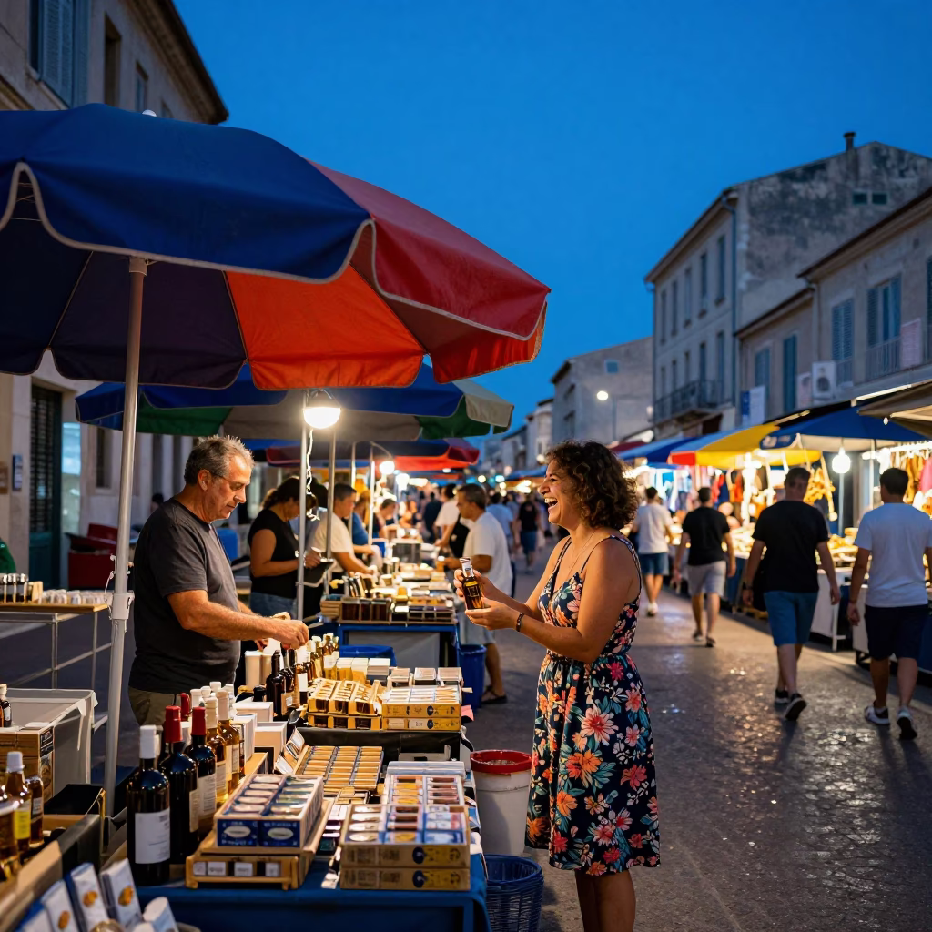 Market Scene in Marseille at Blue Hour in in Marseille, France