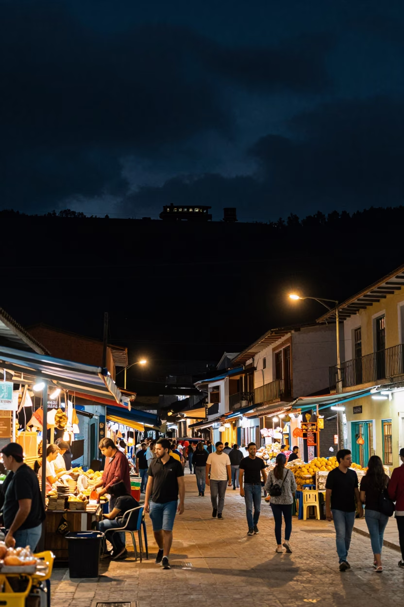 Market Scene in Medellin at The Deepest Night Sky Light in in Medellin, Colombia