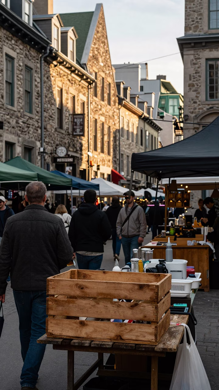 Market Scene in Montreal at The Late Afternoon Light in in Montreal, Quebec, Canada