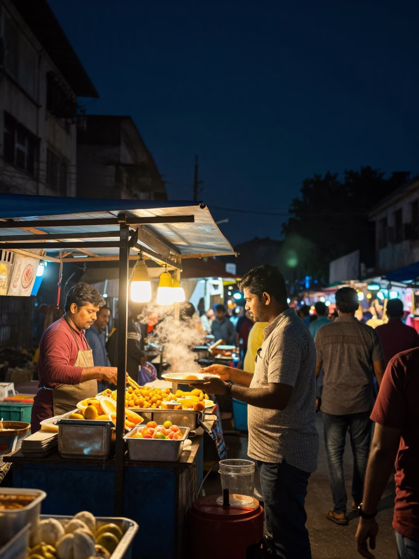 Market Scene in Mumbai at The Deepest Night Sky Light in in Mumbai, India