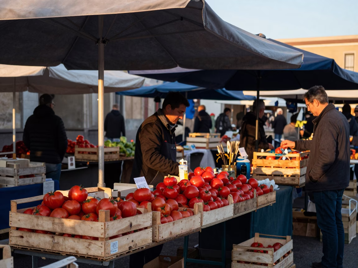 Market Scene in Naples at Nautical Dawn Light in in Naples, Italy