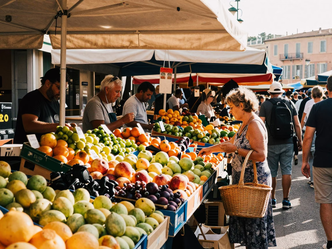 Market Scene in Nice at The Late Morning Light in in Nice, France