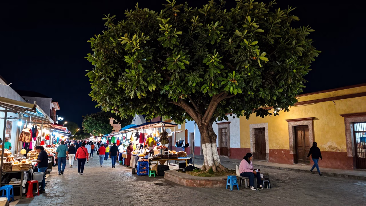 Market Scene in Oaxaca at The Deepest Night Sky Light in in Oaxaca, Mexico