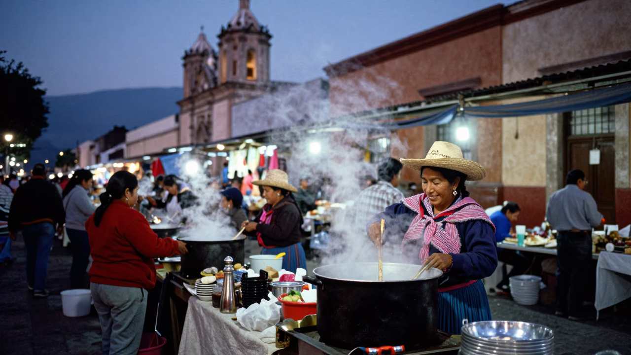 Market Scene in Oaxaca at Twilight in in Oaxaca, Mexico