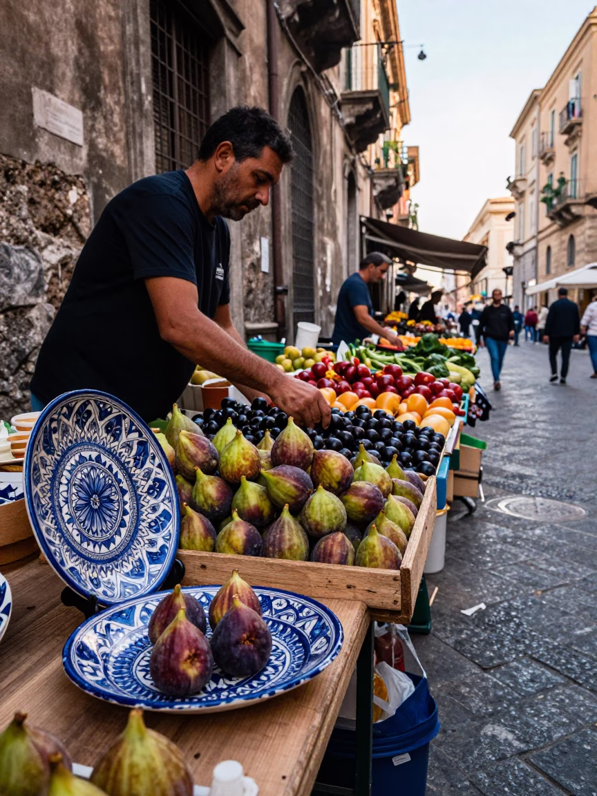 Market Scene in Palermo at The Early Morning Light in in Palermo, Italy