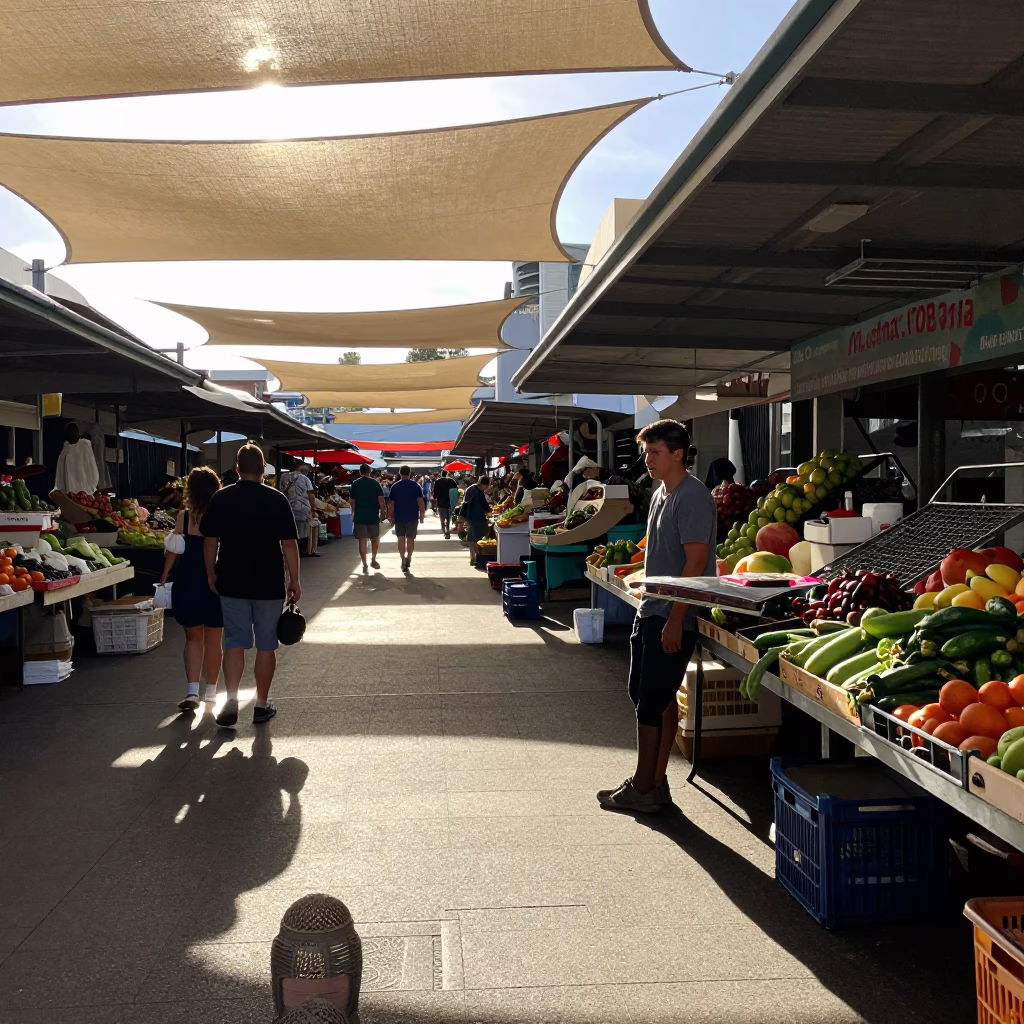 Market Scene in Perth at As First Light Reaches The Scene in in Perth, Western Australia, Australia