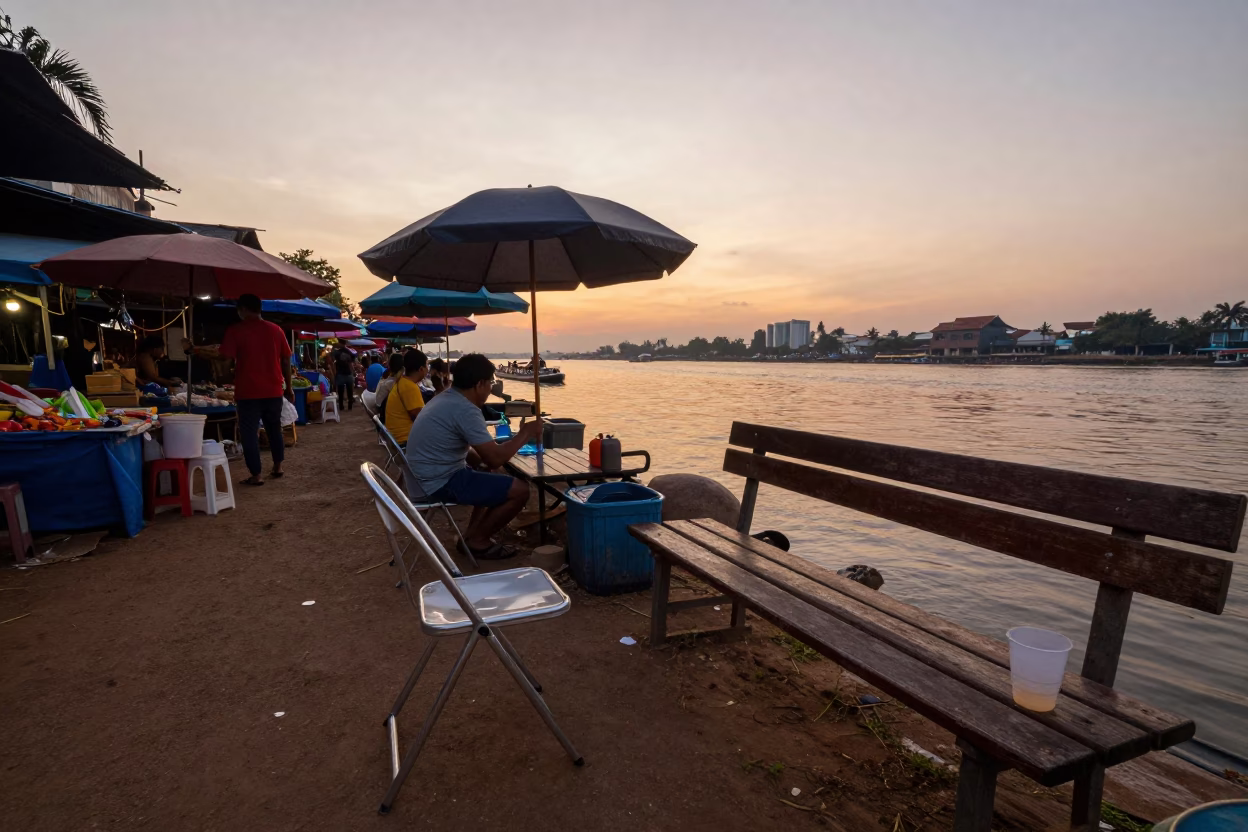 Market Scene in Phnom Penh at First Light Of Dawn in in Phnom Penh, Cambodia